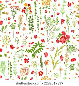 Seamless pattern small wild flowers. Vector illustration