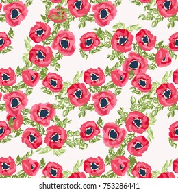 Seamless pattern in small wild flowers. Poppy bouquets. Liberty style millefleurs. Floral background for textile, wallpaper, pattern fills, covers, surface, print, wrap, scrapbooking, decoupage.