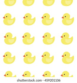 Seamless pattern of small yellow ducks on a light background. Vector illustration.