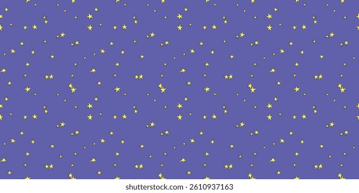 Seamless pattern of small yellow stars in doodle flat style. A simple color background and texture based on the theme of the night sky, space, astronomy, and children's design.