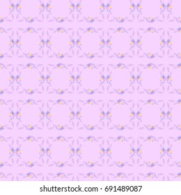 Seamless pattern with small-scale floral ornament. Violets flower. Cute printable background for wallpaper, textile, covers, apparel design, fabric, invitations, scrapbook, wedding, wraps