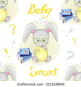 seamless pattern with smart cute bunny