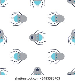Seamless pattern with smart medical nano robots. Nano tech laboratory, texture background. Nanobots, technology of future, wallpaper template. flat design vector illustration