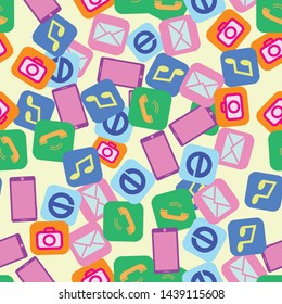 seamless pattern smartphone photo internet music call vector