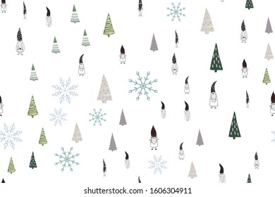 Seamless pattern a smile cute kids gnomes and Christmas gifts can use for any purpose in holiday surface background design