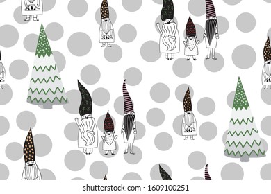Seamless pattern a smile cute kids gnomes and Christmas gifts can use for any purpose in holiday surface background design