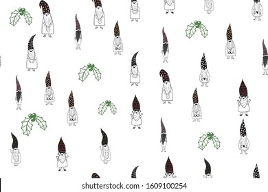 Seamless pattern a smile cute kids gnomes and Christmas gifts can use for any purpose in holiday surface background design