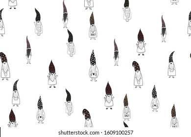 Seamless pattern a smile cute kids gnomes and Christmas gifts can use for any purpose in holiday surface background design