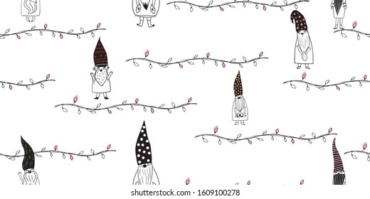 Seamless pattern a smile cute kids gnomes and Christmas gifts can use for any purpose in holiday surface background design