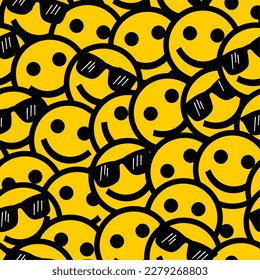 seamless pattern smile, emoji, glasses, yeloow, summer, cool, funny, print, pattern, padrão de emeda sem costura