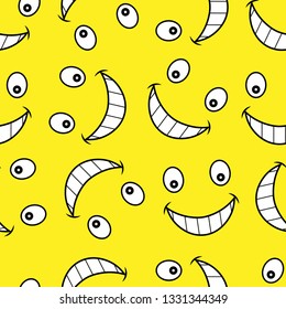 Seamless pattern. Smile and eyes on a yellow background. Texture.