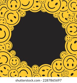 Seamless pattern with smile icons. Happy smile faces seamless pattern in trendy funky y2k style. Vector illustration