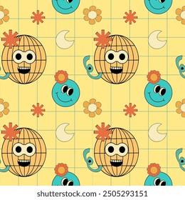 seamless pattern smile retro style