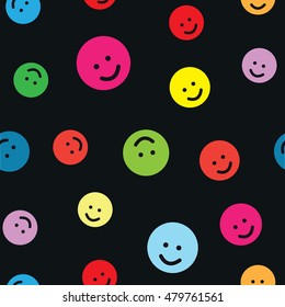 Seamless pattern with smiles. Colorful. Dark background