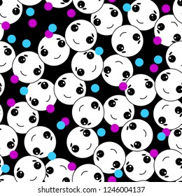 Seamless pattern of smiles. Kawai smiles with different emotions.
