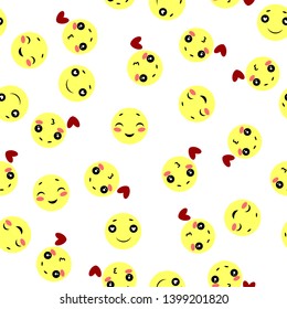 Seamless pattern with smiles that are shy, send a kiss, in love. Can be used as a background for invitations and cards, gift decorations for Valentines Day, textiles, etc. Vector illustration