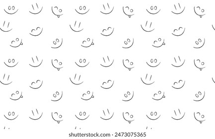 Nahtloses Muster mit Smiley-Gesicht, Emoticons, Emoji. Nettes kindisches Muster in minimalistischem Stil in Schwarz und Weiß	