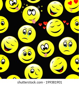 Seamless pattern of smiley faces expressing different feelings.