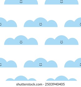 Seamless pattern of smiling blue clouds, suitable for children's designs