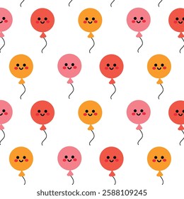 Seamless Pattern of Smiling Cartoon Balloons in Bright Cheerful Colors. A delightful pattern of cartoon balloons with smiling faces in various bold colors, creating a playful and cheerful design