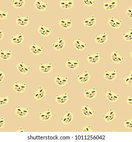 Seamless pattern with smiling cat faces. Modern design for fabric and paper, web page background, surface textures.