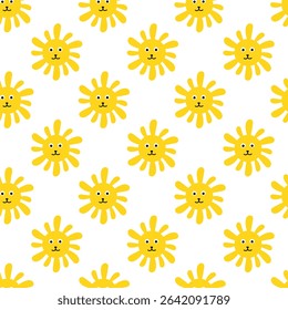 Seamless Pattern. Smiling Cute Dog Face Sun. Vector flat illustration.