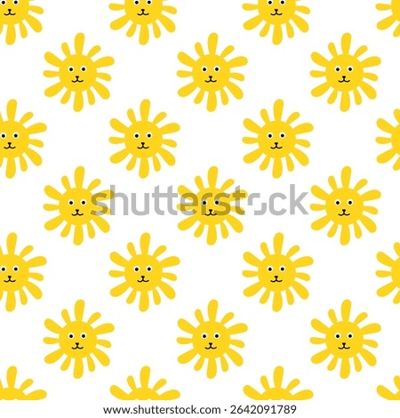 Seamless Pattern. Smiling Cute Dog Face Sun. Vector flat illustration.