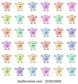 Seamless pattern with smiling eggs on white background