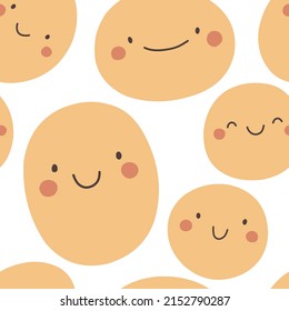 Seamless pattern with smiling emoticons, 90s pattern, retro style, boho. Vector illustration.