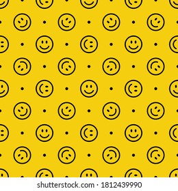 Seamless pattern with a smiling face. Emoji background. Smile line icon texture. Vector illustration