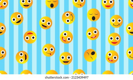 Seamless pattern with a smiling face. Emoji background. Set of Emoji with different emotions. Funny cartoon colorful character