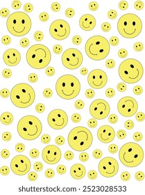 Patrón sin fisuras con una cara sonriente.
Fondo de emoji. Textura del icono de línea de sonrisa. Ilustración vectorial
