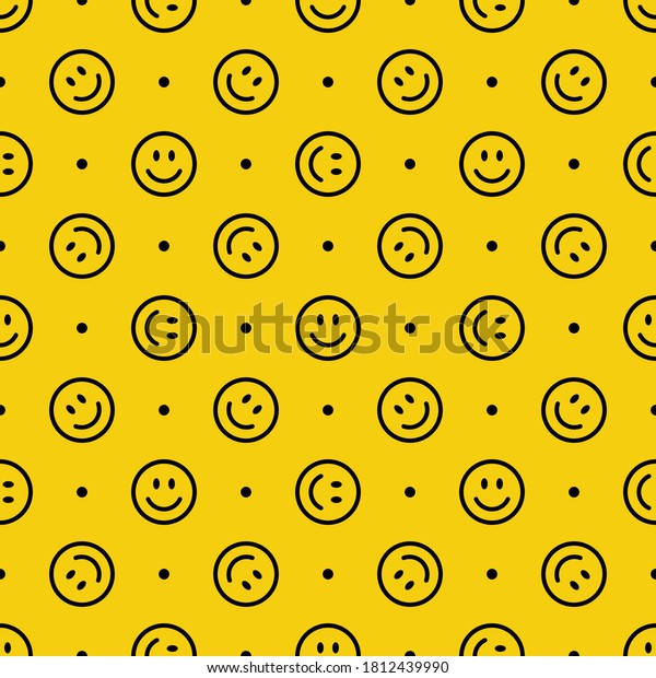 Seamless pattern with a\
smiling face. Emoji background. Smile line icon texture. Vector\
illustration