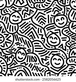 Seamless pattern of smiling face icon. Simple illustration. Hand drawn doodle for sticker, postcard, wallpaper, mural, fabric, prints, etc