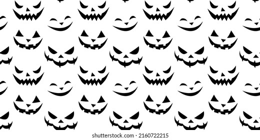 Seamless pattern of smiling faces ghosts in flat style. Vector Halloween's texture or background for party, poster, invitation, any design. Danger animal. Black and white, isolated