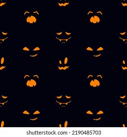 Seamless pattern with smiling faces of ghosts or Halloween pumpkins on a black background. Vector illustration