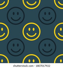 Seamless pattern with smiling faces on blue background. Smile line icon texture. Vector illustration