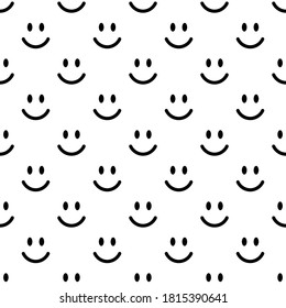 Seamless pattern with smiling faces on white background. Smile line icon texture. Vector illustration