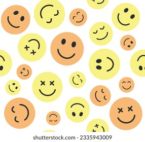 Seamless pattern of smiling faces, vector for fashion, card, sticker, wall art, poster prints, emoticon, emoji, positive vibe