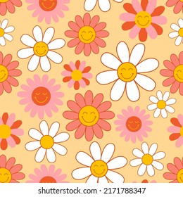 seamless pattern with smiling flowers