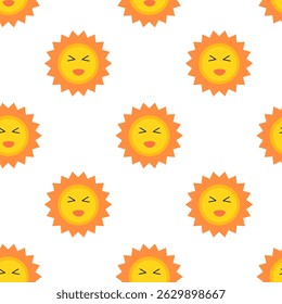 Padrão Perfeito. Smiling Funny Face Sun. Ilustração plana do vetor.