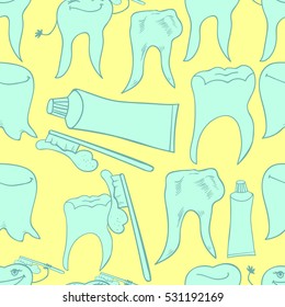 seamless pattern of smiling healthy teeth paste on yellow vector illustration
