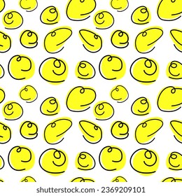 Seamless pattern of smiling lemon men, hand-drawn, vector