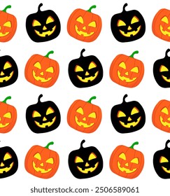 Seamless pattern with smiling pumpkin lantern (jack o lantern). Vector illustration