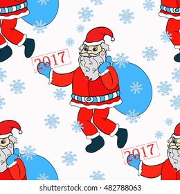 seamless pattern smiling Santa Claus with gift bag vector illustration