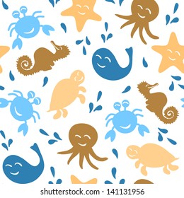 seamless pattern of smiling sea creatures