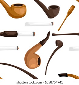 Seamless pattern of smoking pipes. Retro tobacco pipes with cigarette holder. Vector illustration isolated on white background. Website page and mobile app design.