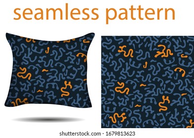 seamless pattern with smooth lines.  Pillow. Design of bed linen, ornament for decor. blue, yellow