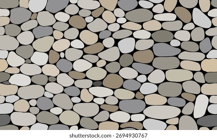Patrón sin fisuras de guijarros lisos en tonos naturales, fondo abstracto de textura de piedra para el diseño y la decoración.