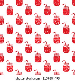 Seamless pattern with smoothie in jars and tubes. Healthy eating habits. Easy cooking process.